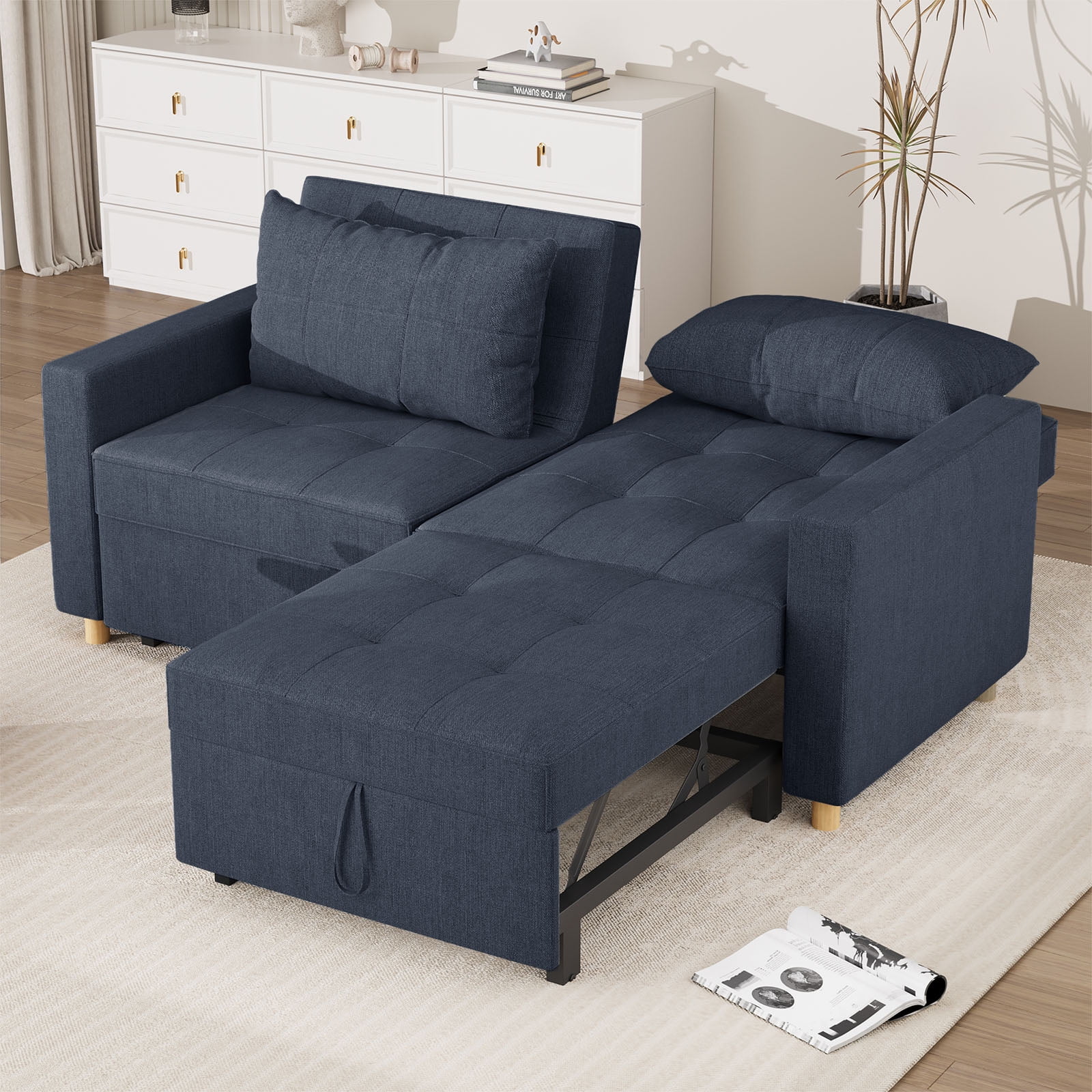 YODOLLA 71" Sleeper Sofa Bed & 3-in-1 Futon Pull Out Couch for Living Room & Bedroom, Convertible Loveseat in Navy Blue