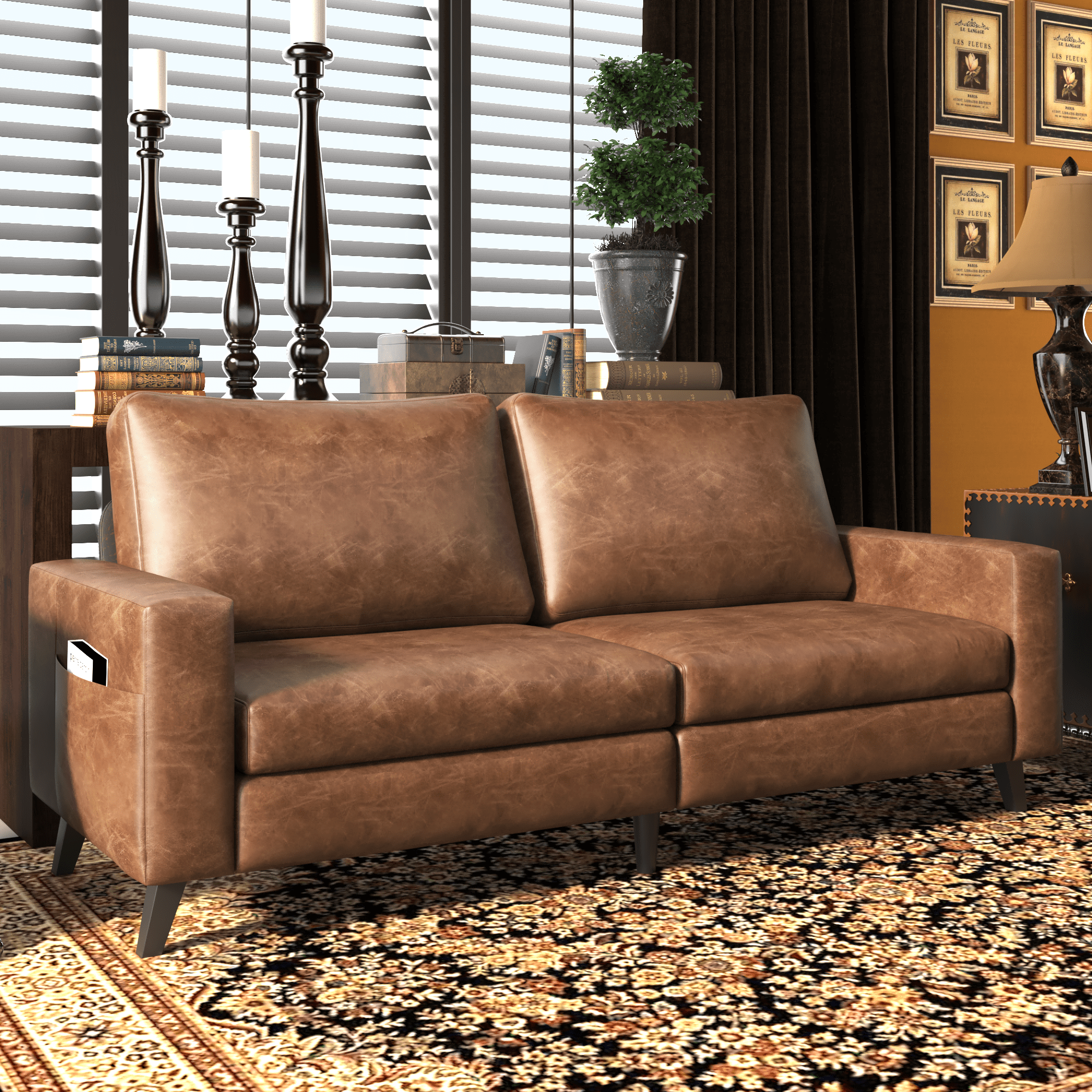 YODOLLA 79" Loveseat Faux Leather Sofa Apartment Couch 3 Seater Living Room Furniture for Small Rooms& Spaces- Saddle Brown