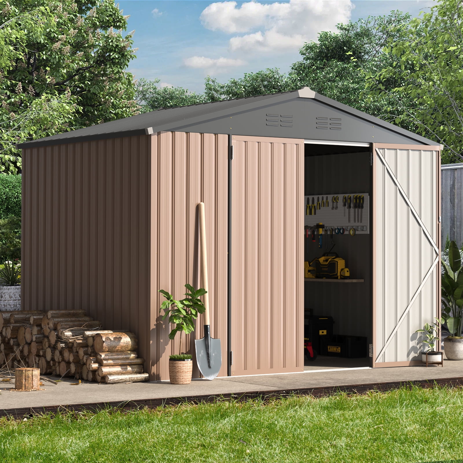 YODOLLA Long Sized 8.4x6.3 ft Outdoor Metal Storag