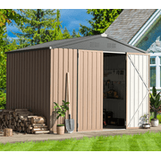 YODOLLA 8 x 6 ft. Outdoor Metal Storage Shed with Lockable Door for Garden Tools in Brown