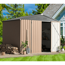 YODOLLA 8 x 6 ft. Outdoor Metal Storage Shed with Lockable Door for Garden Tools in Brown