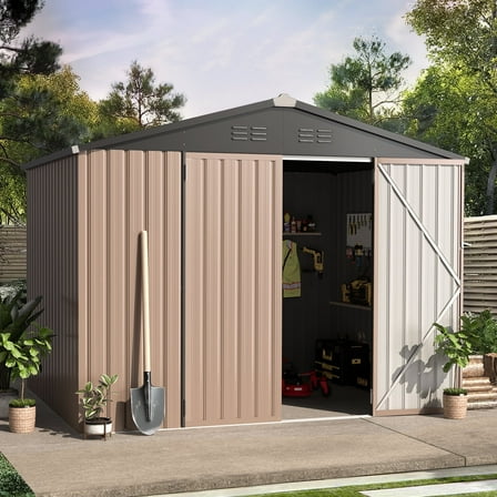 YODOLLA 8 x 6 ft. Outdoor Metal Storage Shed with Sliding Roof & Lockable Door