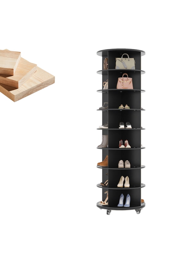 8 Tier Rotating Shoe Rack with 4 Universal Casters, 360° Spinning Shoe Display Lazy Susan (Black, 23.6’’×23.6’’×74’’)