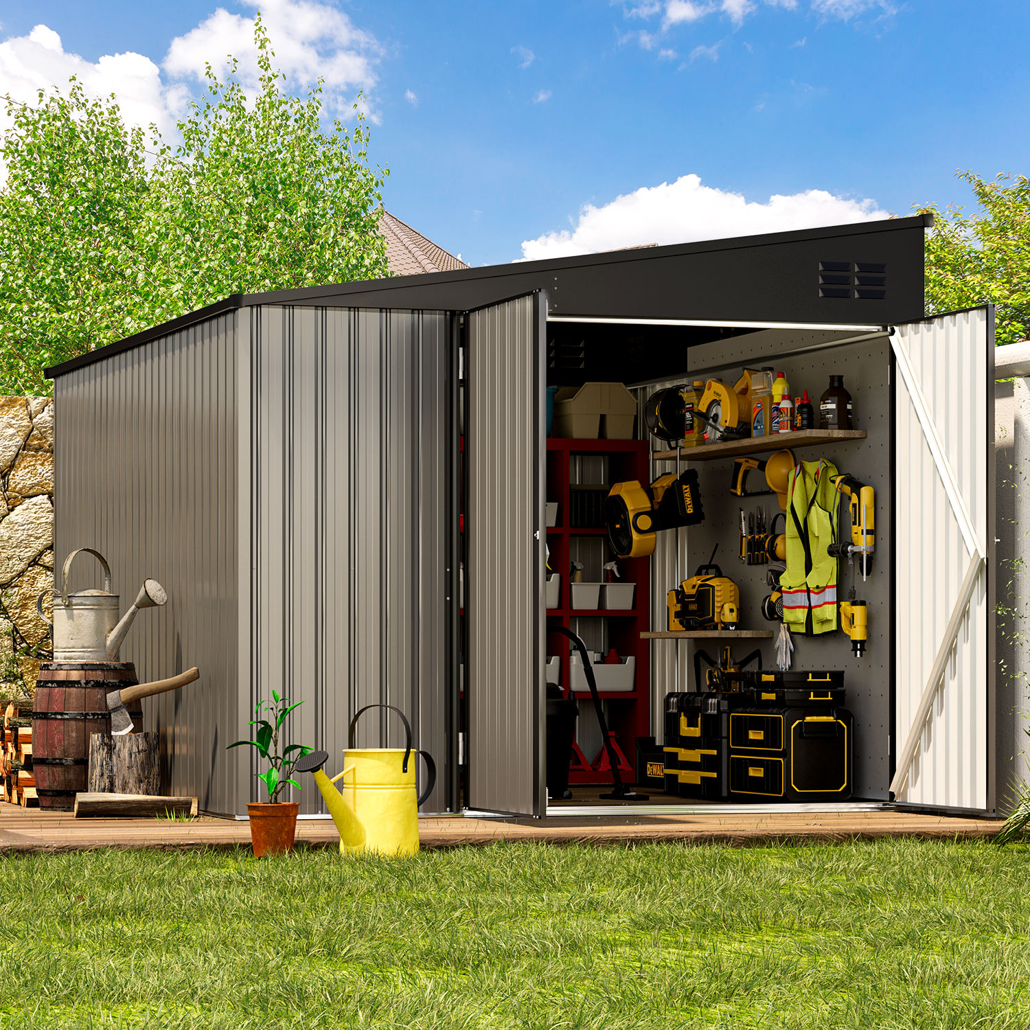 YODOLLA 8' x 10' Outdoor Metal Storage Side Shed with Lockable
