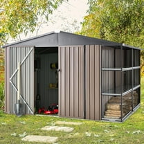 YODOLLA 8' x 10' Outdoor Storage Shed with Firewood Log Rack, Metal Utility Tool Shed with Shelves for Backyard & Garden