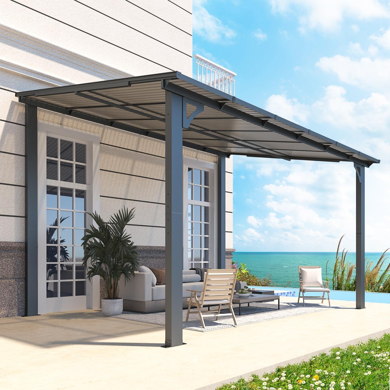 YODOLLA 8' x 12' Hardtop Gazebo Outdoor Aluminum Pergola For Garden ...