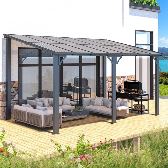 YODOLLA 8' x 14' Hardtop Gazebo Outdoor Aluminum Pergola For Garden, Patio, Backyard-Dark Grey