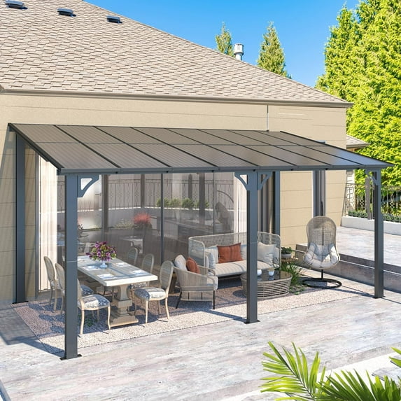 YODOLLA 8' x 16' Hardtop Gazebo Outdoor Aluminum Pergola For Garden, Patio, Backyard-Dark Grey