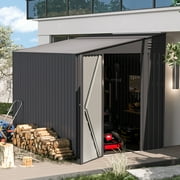 YODOLLA 8 x 6 Outdoor Storage Side Shed Metal Attached Lean-To Shed with Lockable Door for Backyard in Gray
