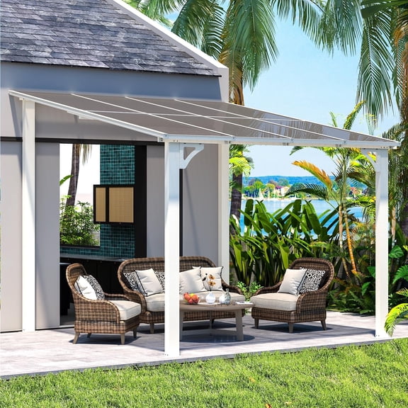 YODOLLA 8' x 8' Hardtop Gazebo Outdoor Aluminum Pergola ​For Garden, Patio, Backyard-​White