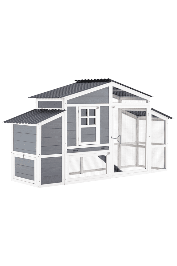 81" Large Chicken Coop, Outdoor Wooden Hen House with Run, Backyard Poultry Cage for 6 Chickens
