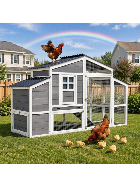 81" Large Chicken Coop, Outdoor Wooden Hen House with Run, Backyard Poultry Cage for 6 Chickens