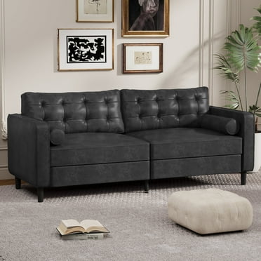YODOLLA 84.2” Modern Sofas and Couches with 2 Bolster Pillows Mid Century Modern Sofa for The Living Room-Black