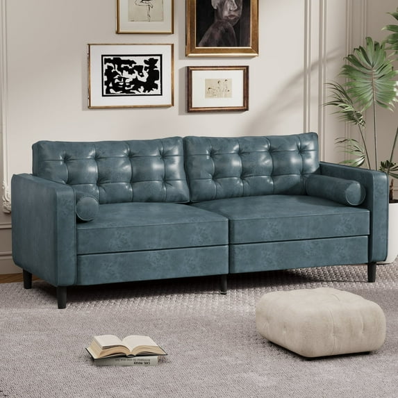 YODOLLA 84.2β Modern Sofas and Couches with 2 Bolster Pillows Mid Century Modern Sofa for The Living Room-Blue