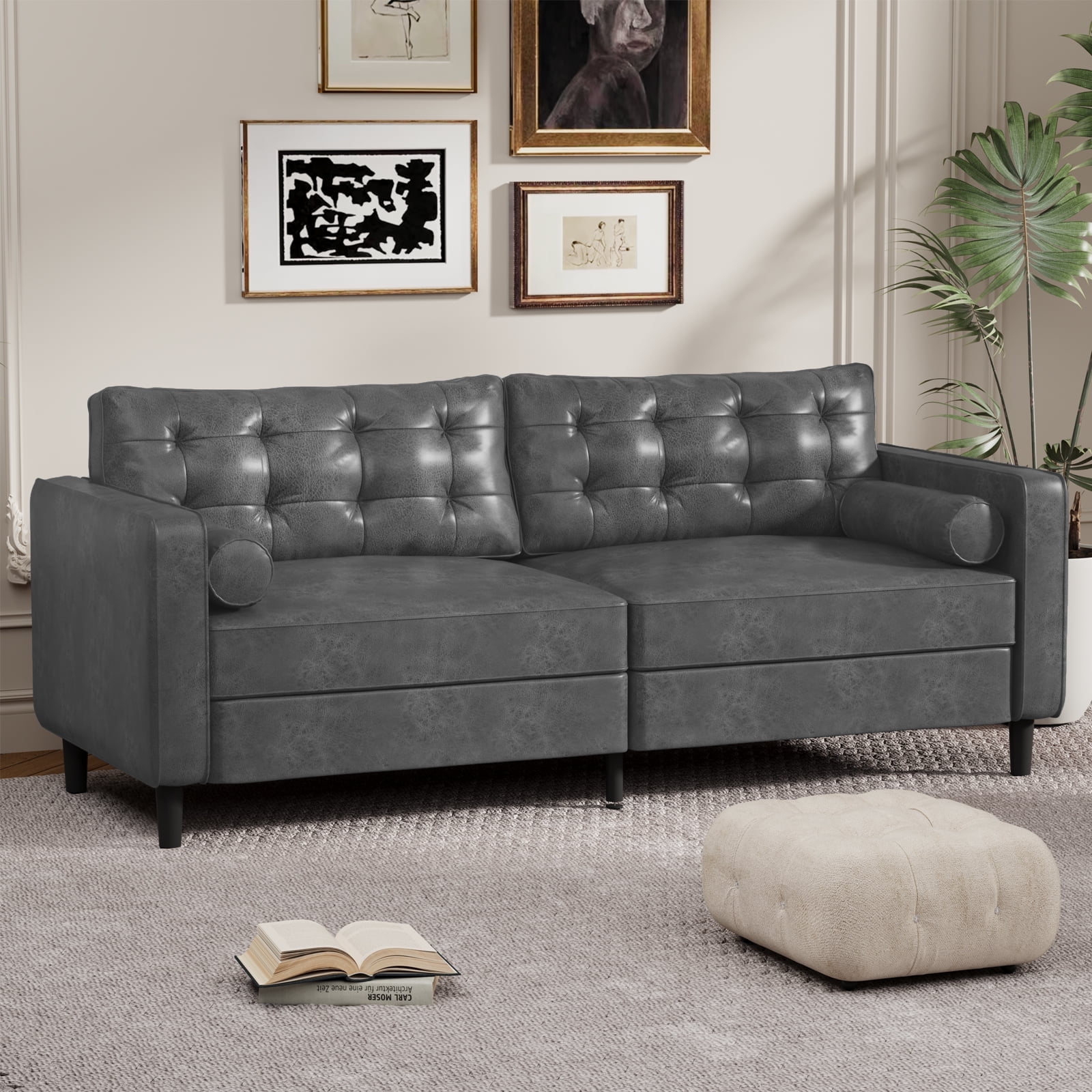 YODOLLA 84.2” Modern Sofas and Couches with 2 Bolster Pillows Mid Century Modern Sofa for The Living Room-Gray