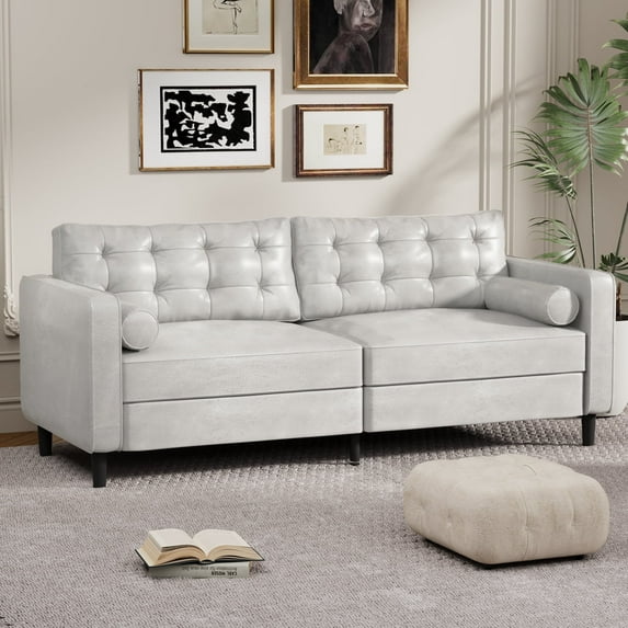YODOLLA 84.2” Modern Sofas and Couches with 2 Bolster Pillows Mid Century Modern Sofa for The Living Room-White