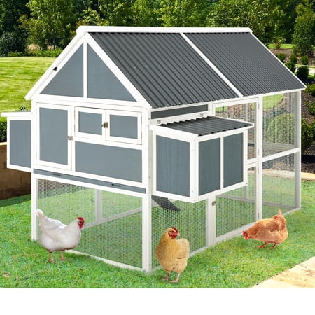 YODOLLA 84” Large Chicken Coop, Outdoor Wooden Hen House Poultry Cage for 8-10 Chickens Walk in Chicken House with Run