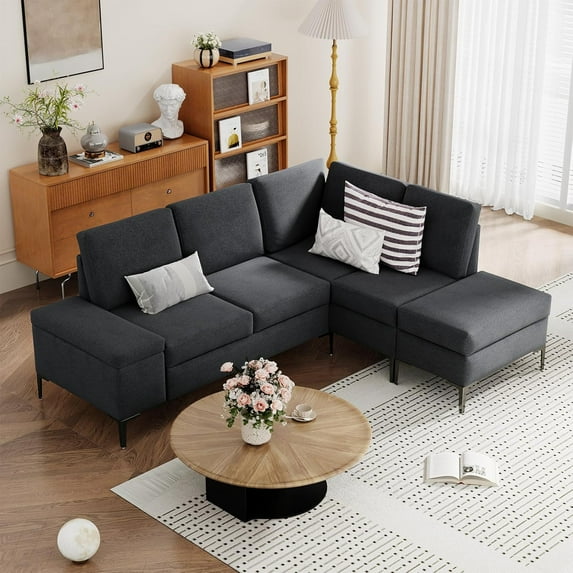 YODOLLA 85.5" Sectional Sofa with Armrest Storage, Right Facing Convertible Couch for Living Room, Black