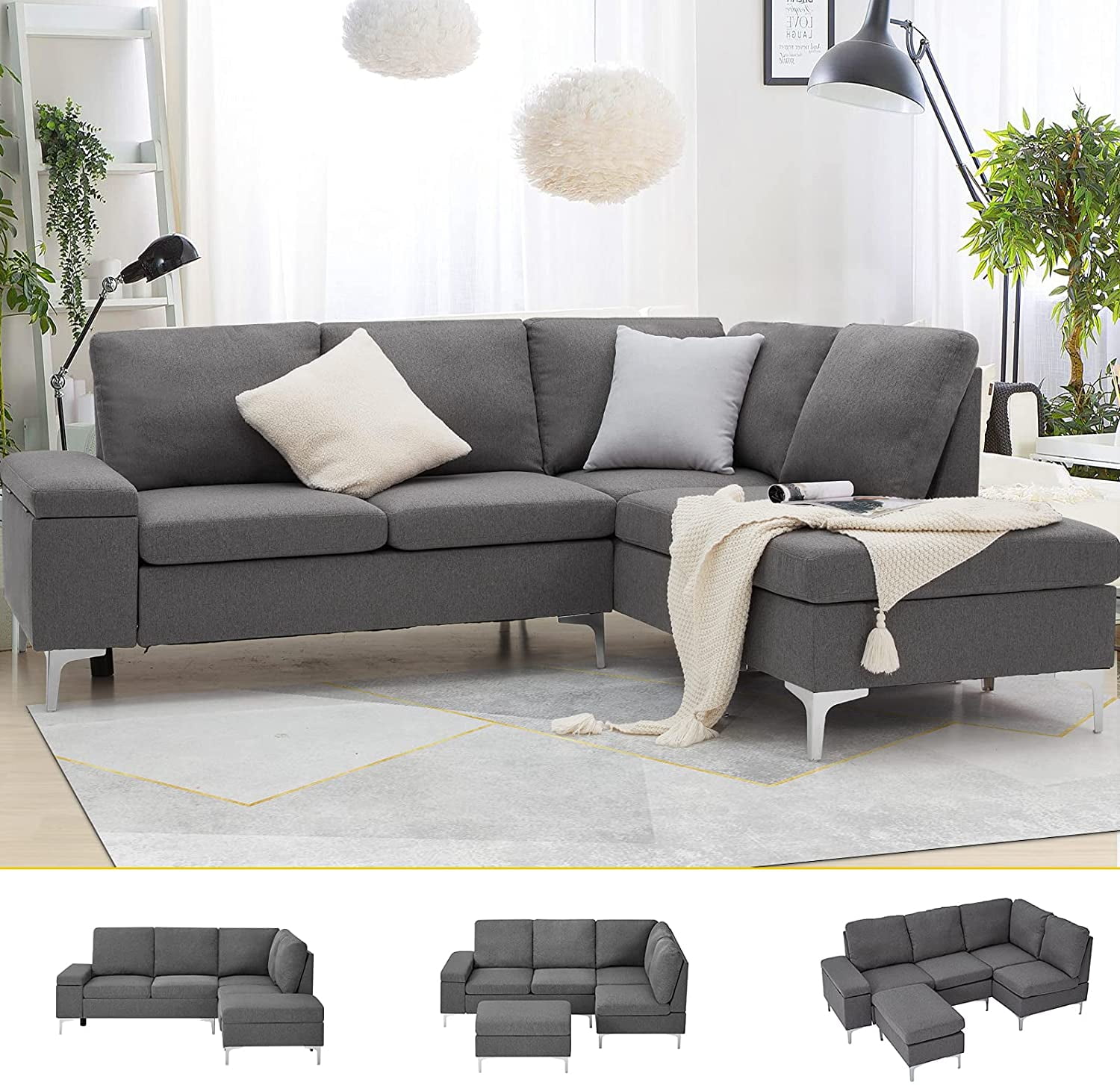 Baxton Studio Agnew Right Facing Sectional in Light Beige