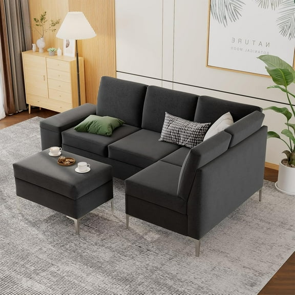 YODOLLA 86" Sectional Sofa with Armrest Storage, Right Facing Convertible Couch for Living Room in Black Linen