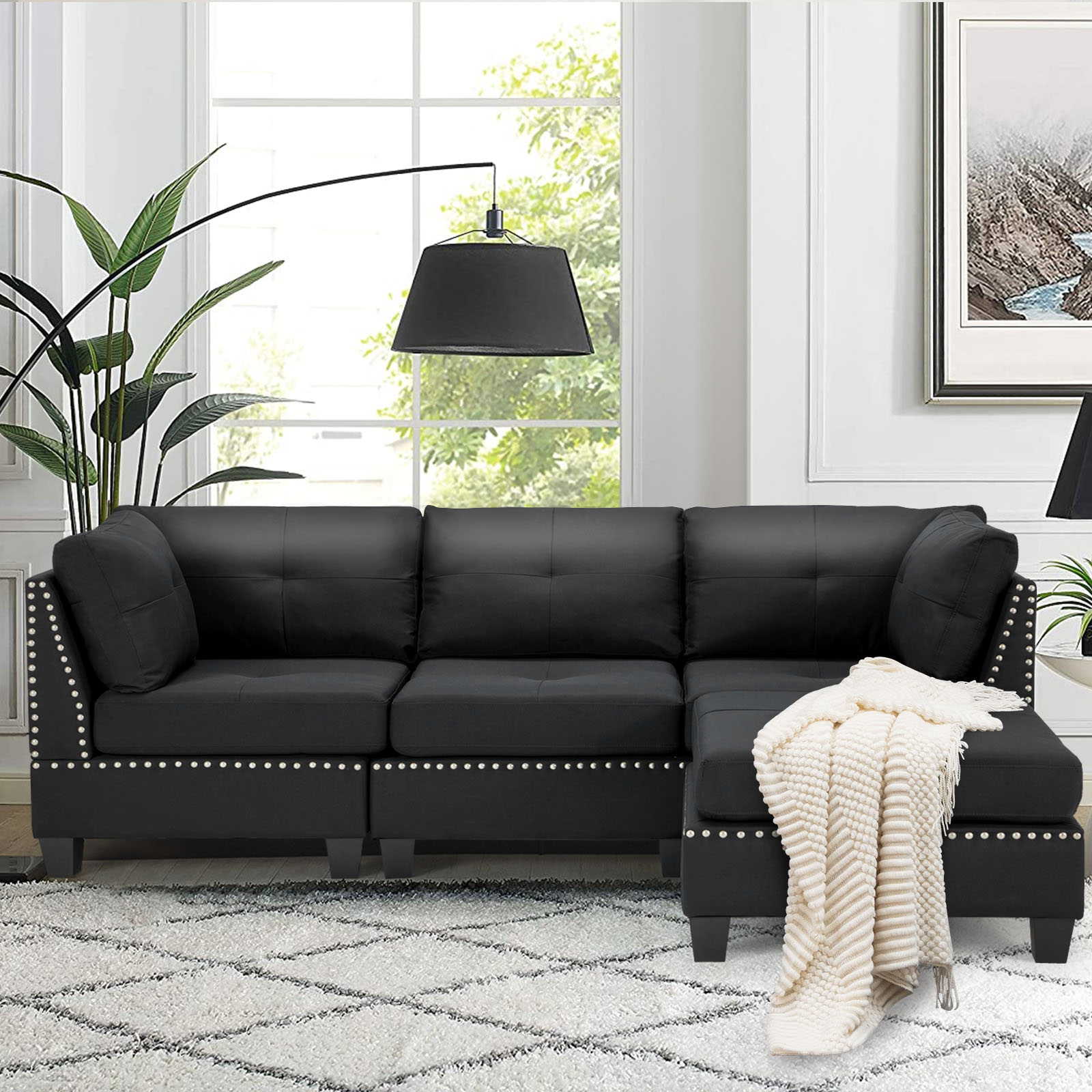 Aukfa Sectional Sofa, Living Room Couch with Storage Ottoman, Right