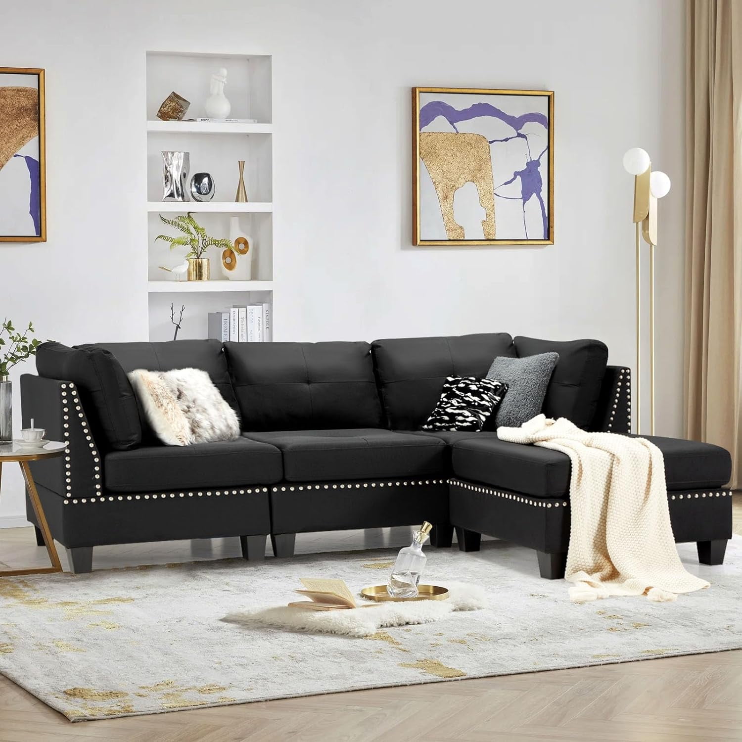 Black sectional with silver studs discount