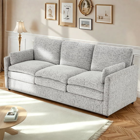 YODOLLA 89" Sofa Couch for Living Room 3 Seats Chenille Futon Sofa with 2 Removable Pillows, Gray