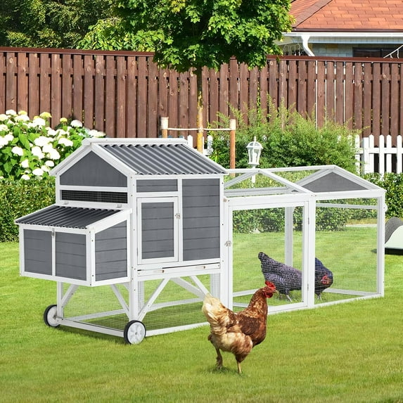 YODOLLA 95" Chicken Coop with Wheels, Poultry Cage Wooden Chicken Hutch Tractor with Run, Nesting Boxes, Ramps, Removable Tray