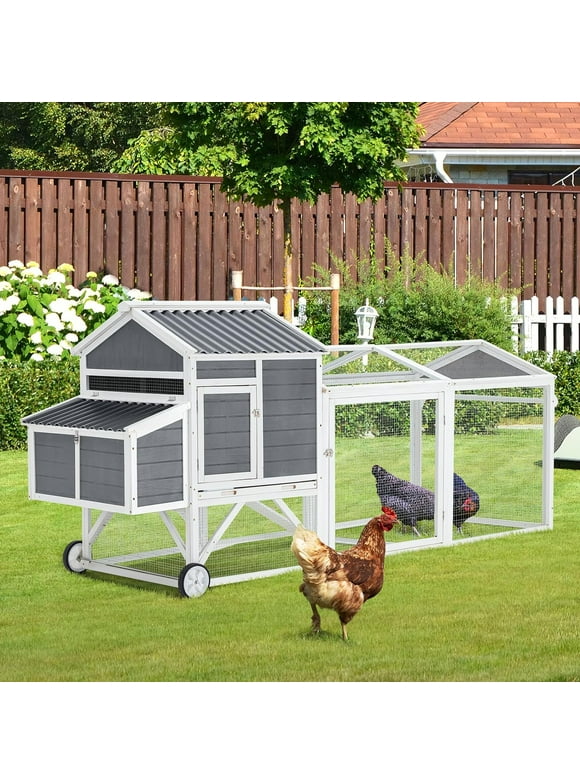 YODOLLA 95" Large Wood Chicken Coop for 6 Chicken with Run Outdoor Yard Poultry Cage Wooden Chicken Hutch Tractor with Nesting Boxes,Gray