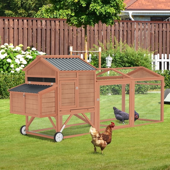 YODOLLA 95" Large Wooden Chicken Coop with Wheels for 6 8 chicken with Run Natural wood
