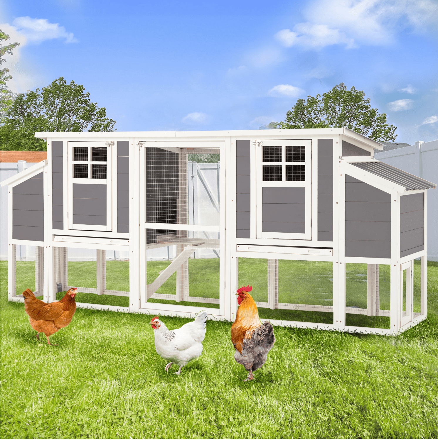 YODOLLA 98" Large Chicken Coop for 6 8 Chickens, Wooden Chicken Hutch with Nesting Boxes, Outdoor Hen House Chicken Cage