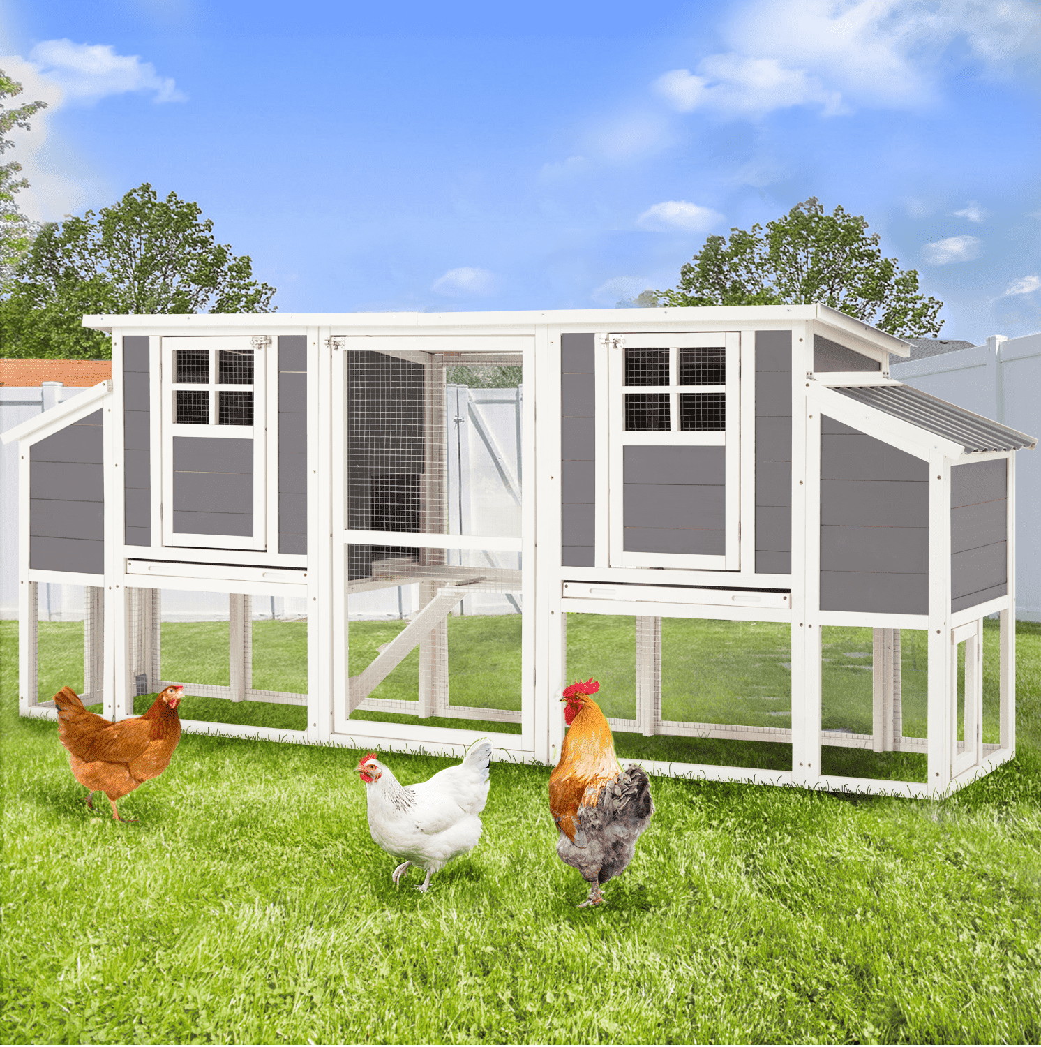 YODOLLA 98" Large Chicken Coop for 6 8 Chickens, Wooden Chicken Hutch with Nesting Boxes, Outdoor Hen House Chicken Cage