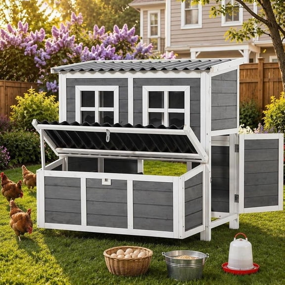 YODOLLA Chicken Coop 40" Large Wooden Chicken Hutch with 3 Nesting Boxes Outdoor Hen House Chicken Cage w/Ramps, Removable Tray for Easy Cleaning