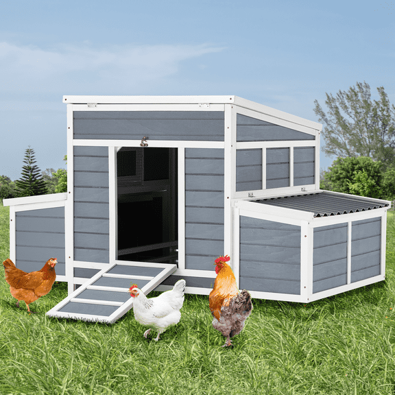 YODOLLA Chicken Coop 56" Large Wooden Chicken Hutch with 6 Nesting Boxes Outdoor Hen House Chicken Cage w/Ramps, Removable Tray for Easy Cleaning