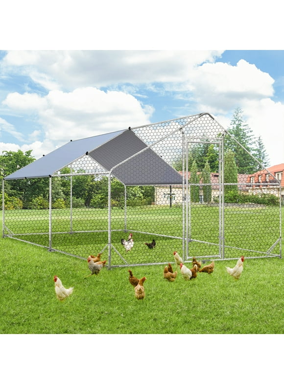 YODOLLA Chicken Coop Run Chicken Playpen 130 Sq.Ft Large Walk-in Metal Chicken Cage with Chain Link Fence