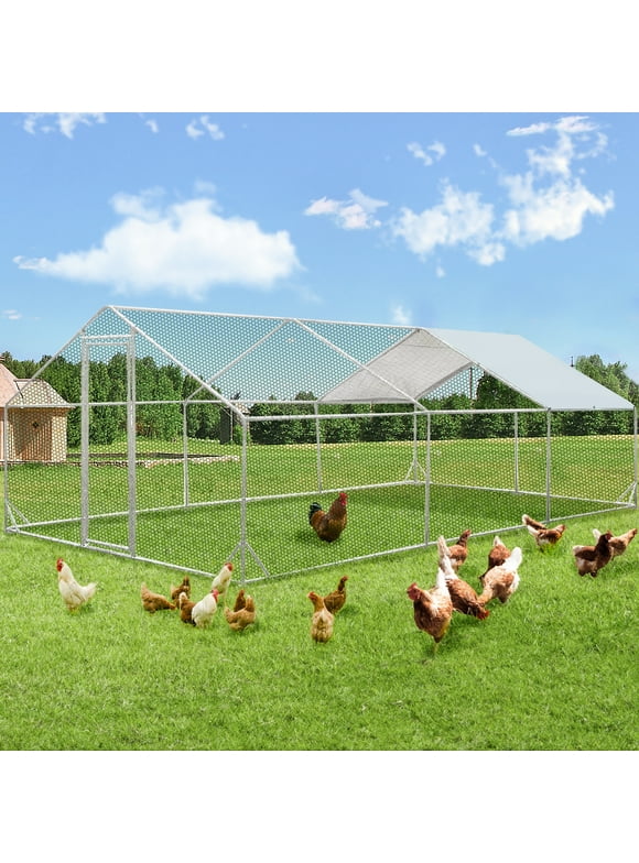 YODOLLA Chicken Coop Run Chicken Playpen 200 Sq.Ft Large Walk-in Metal Chicken Cage with Chain Link Fence