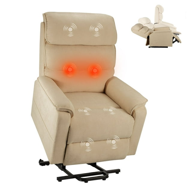 Yodolla Dual Motor Power Lift Recliner With Massage Heat For Elderly Beige 3918