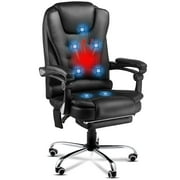 YODOLLA Ergonomic Office Chair with Heated 7 Points Massage Retractable Footrest, High Back Swivel Leather Chair Big and Tall Heated Reclining Office Chair, Black