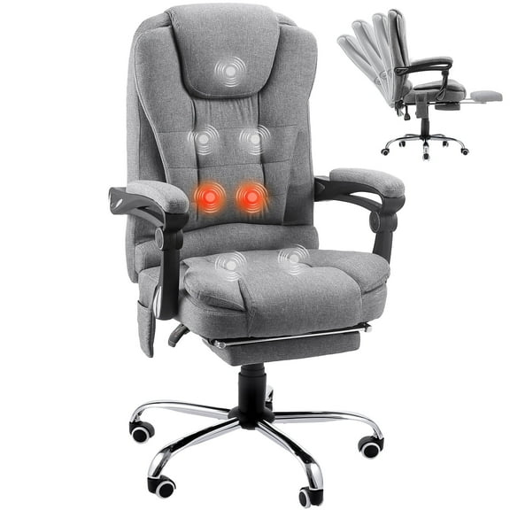 YODOLLA Ergonomic Reclining Office Chair Adjustable Height Computer Chair Big and Tall Executive Swivel Fabric Chair With Footrest for Office, Home,Gray