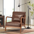 thumbnail image 1 of YODOLLA Faux Leather Accent Chair Mid Century Modern Living Room Chair Side Arm Chair in Brown, 1 of 7