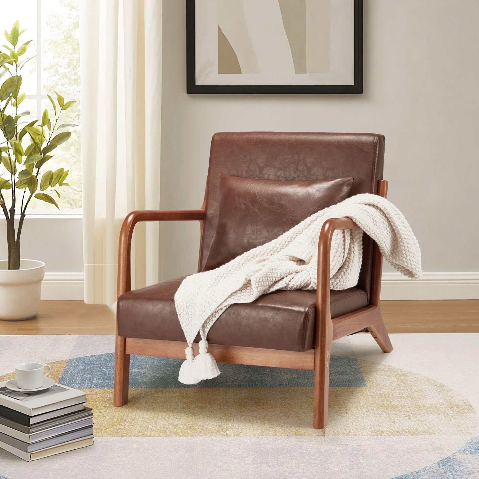 YODOLLA Faux Leather Modern Accent Chairs for Living Room, Mid Century ...