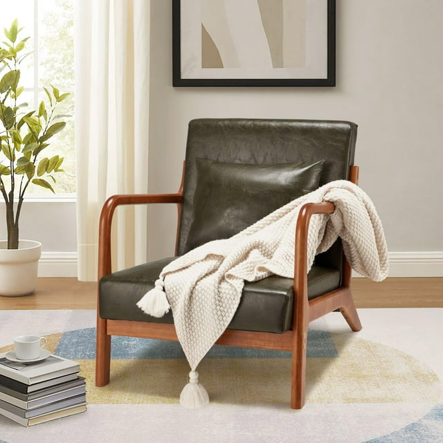 YODOLLA Faux Leather Modern Accent Chairs for Living Room, Mid Century