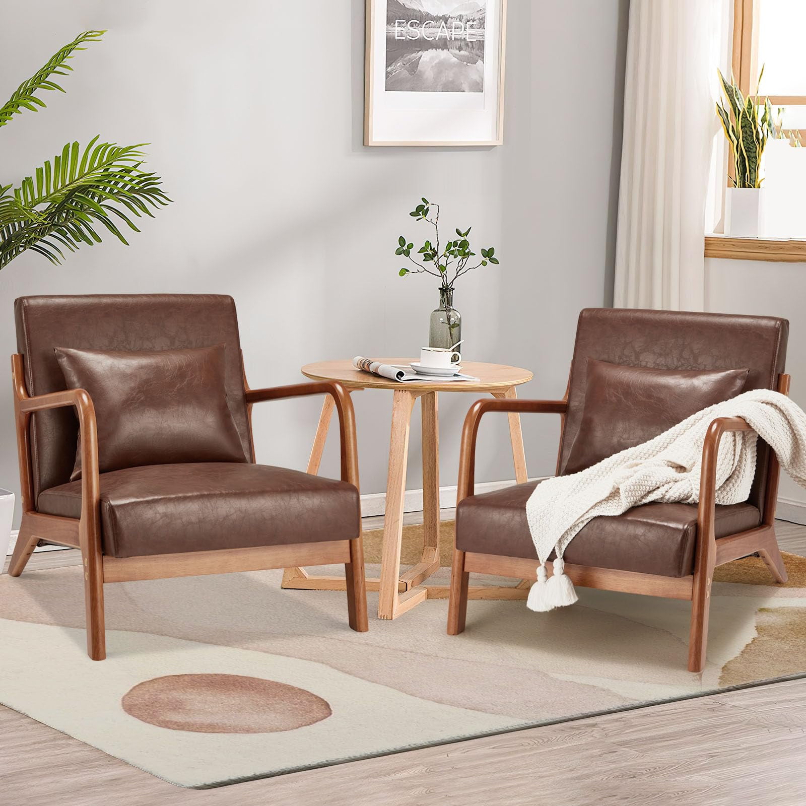 YODOLLA Elegant Faux Leather Accent Chairs, Set of 2, Mid Century ...