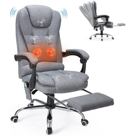 YODOLLA High Back Fabric Massage Office Chair Adjustable Heated Executive Computer Chair with Retractable Footrest, Gray