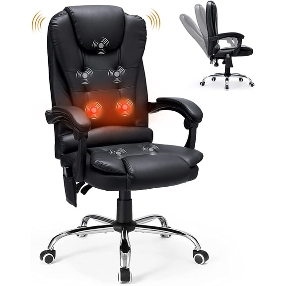 YODOLLA High Back Faux Leather Massage Office Chair Adjustable Heated Executive Computer Chair, Black