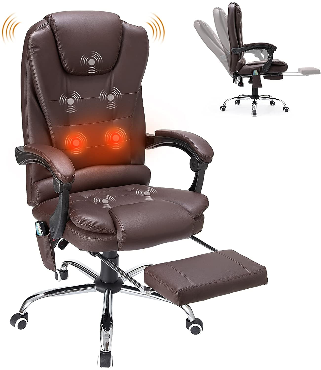 Ergonomic Massage Office Chair High Back Black PU Leather Heating