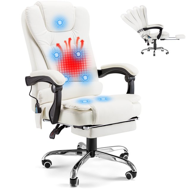 YODOLLA HighBack Office Chair with Heat & Massage, Ergonomic Desk Recliner, Retractable