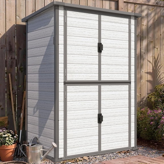 YODOLLA Large 58 Cu.ft Resin Outdoor Storage Cabinet with Adjustable Shelves, Vertical Tall Plastic Storage Shed with Reinforced Floor, Weatherproof Outdoor Storage Clearance with Base