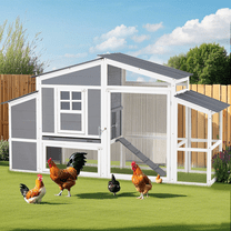 YODOLLA Large Wooden Chicken Coop with Nesting Boxes,  Fits 6-8 Chickens in Gray