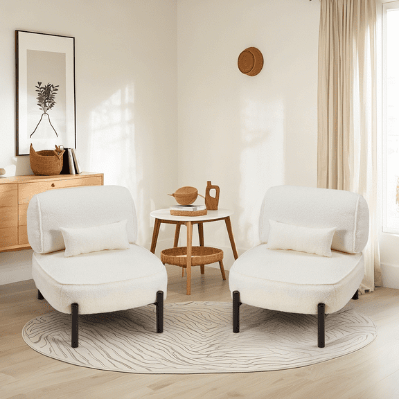 YODOLLA Living Room Accent Chair Set of 2,Mid-Century Modern Accent Chair Set,Reading Chair for Bedroom,White